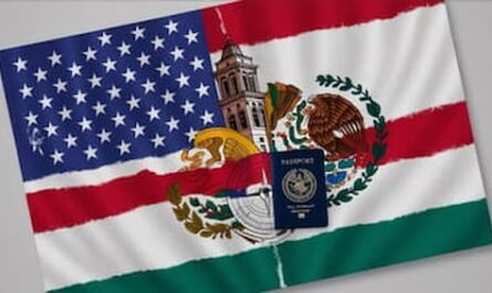 Image of combined U.S. and Mexico flag and passport