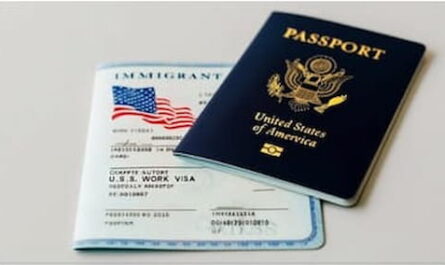 Image of edited U.S. passport and work visa.