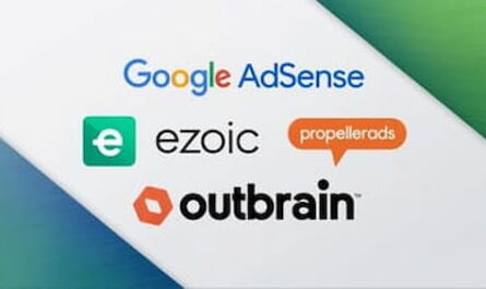 Image of google adsense, ezoic, propellerads, and outbrain as some of the best pay per click sites