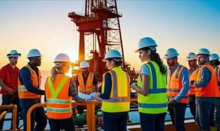 Image of oil and gas workers on sea