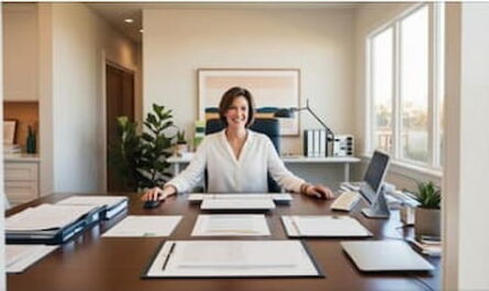 Image of a woman working at home