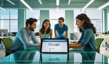 Image showing employees in an office discussing how to use a Google marketing platform