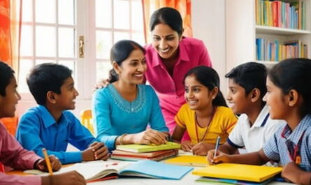 a teacher conducting home based tururing lessons with her students