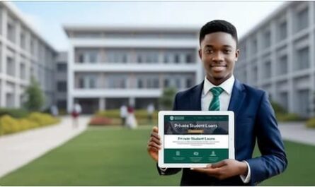Image of student holding a tablet showing private student loans