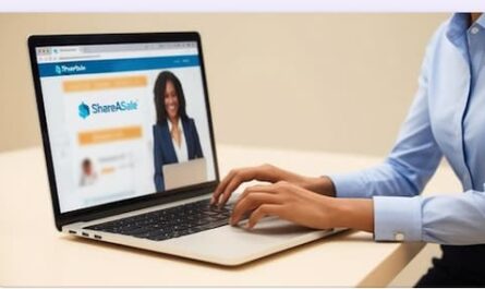 A person using a laptop showing ShareAsale-affiliate-program