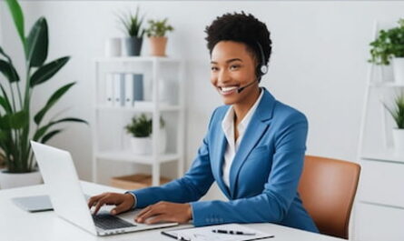 Image showing a lady working remotely from home as a customer service rep