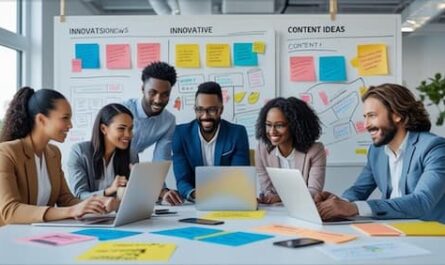 Image showing a team of digital marketing workers discussing social media post ideas